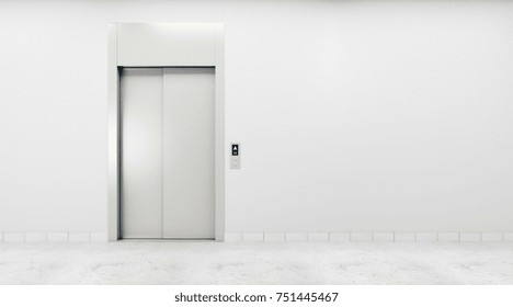 Concrete Interior With Lift And Copy Space On Blank Wall. Success, Startup, Entrepreneurship Concept. Mock Up, 3D Rendering 