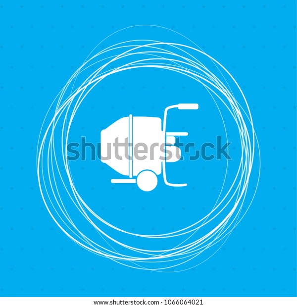 Concrete mixer icon on\
a blue background with abstract circles around and place for your\
text.\
illustration