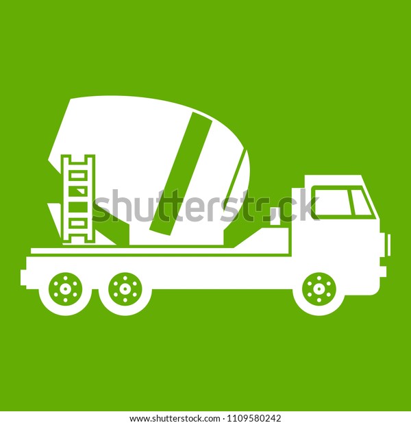 Concrete mixer truck icon white isolated on\
green background.\
illustration
