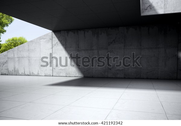 Concrete\
modern architecture car background 3D\
rendering