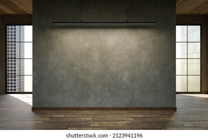 Concrete Wall With Copy Space Modern Industrial Design Studio Loft Living Room Background With Big Concrete Walls. 3d Render Illustration