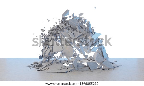 Concrete Wall Shatters Into Thousands Small Stock Illustration ...