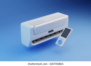 Conditioner System With Remote Control 3d Rendered Illustration. Cooling And Heating Block Of Conditioner For House Or Office. 3D Illustration