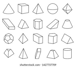 Cone   pyramid shapes set poster collection geometric hexagonal prism complex elements raster illustration isolated white