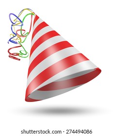 Cone Shaped Birthday Party Hat With Stripes And Ribbons