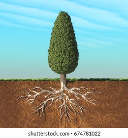 Cone Tree With Root. This Is A 3d Render Illustration