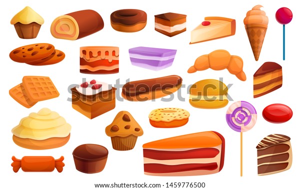 Confectionery icons set. Cartoon set of confectionery icons for web design