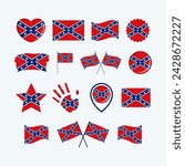 Confederate flag icon set isolated on a gray background. Confederate battle flag graphic design element. Confederate flag symbols collection. Confederate flag icons in flat style