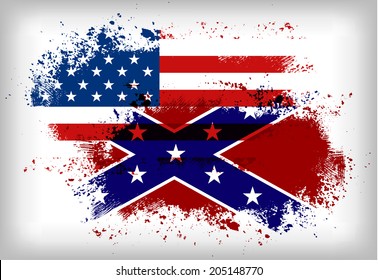 Confederate Flag Vs. Union Flag. Civil War Concept