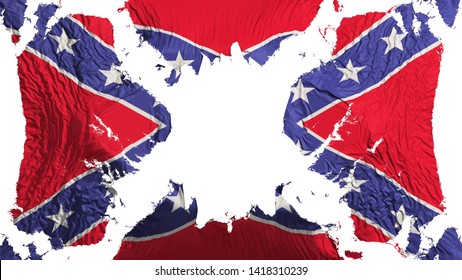 Confederate Torn Flag Fluttering In The Wind, Over White Background, 3d Rendering