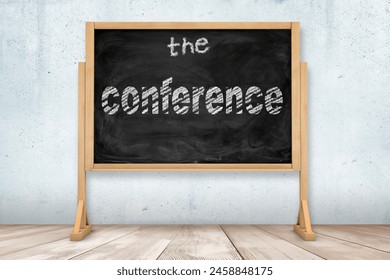 Conference creatively written in chalk on a blackboard. 3D Illustration - Powered by Shutterstock