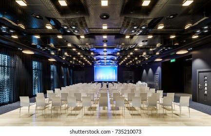 Conference hall. Collection. Meeting room. Presentation room. Modern big hall. 