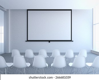 Conference Room With Blank Screen. 3d Rendering