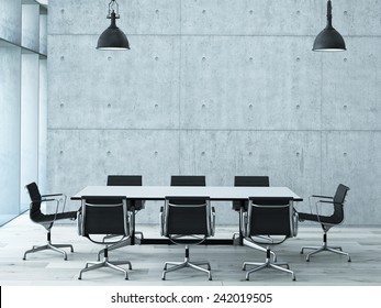 Conference Room Interior With A Concret Wall. 3d Rendering