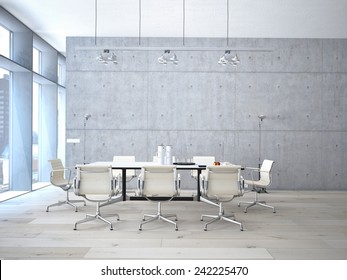 Conference Room Interior With A Concret Wall. 3d Rendering