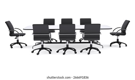 Conference Table And Black Office Chairs. Isolated Render On White Background