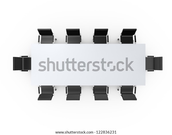 白い背景に会議用テーブルと黒いオフィスチェア 会議室 平面図 のイラスト素材