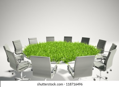 Conference table covered with grass - business outlook concept - Powered by Shutterstock