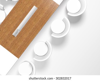 Conference Table And Office Chairs In Meeting Room, Top View, On White Background, 3d Render