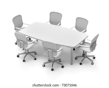 Conference Table With Six Chairs On White Background