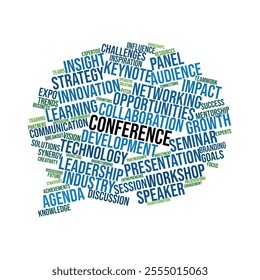 Conference Word Cloud. Composition of Words Related to Networking, Innovation, Leadership, and Strategy in Business Conferences. Ideal for Professionals and Event Organizers. - Powered by Shutterstock