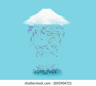 Confetti Falling Down From A Cloud. Celebration Concept