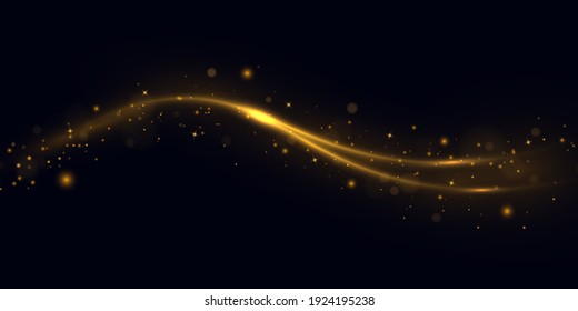 Confetti Glittering Wave. Sparkling Magic Dust Particles. Yellow Dust Yellow Sparks, Golden Stars Shine With Special Light. Christmas Light Effect.