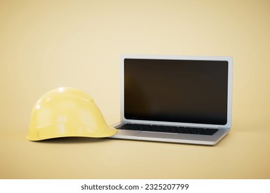 Confident engineer holding laptop computer in a warehouse. 3d render. - Powered by Shutterstock