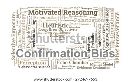 Confirmation Bias Word Cloud. A visual summary of terms related to selective perception, cognitive dissonance, and flawed reasoning patterns in psychological and professional contexts.