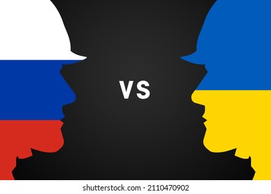 Conflict Between Russia And Ukraine War Concept. Russian And Ukrainian Flag Background.