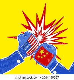 Conflict Between USA And China,Boxing Gloves With USA And China Flag