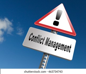 Conflict Management, Conflicts In Business At Work Or Between Couple With Different Interest Solve The Problem And Find Resolution, Road Sign Billboard. 3D Illustration