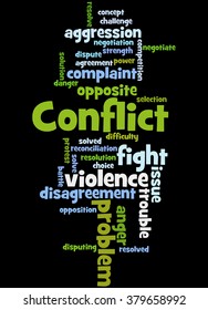 Conflict Word Cloud Concept On Black Stock Illustration 379658992 ...