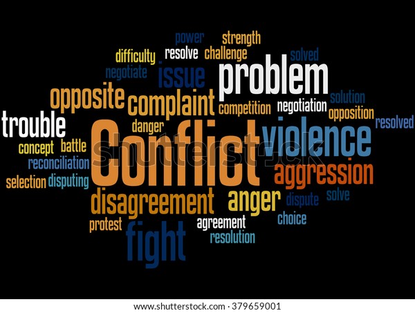 Conflict Word Cloud Concept On Black Stock Illustration 379659001