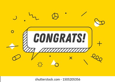 Congrats. Banner, Speech Bubble, Poster And Sticker Concept, Geometric Memphis Style With Text Congrats. Icon Balloon With Quote Message Congrats Or Congratulations. Illustration