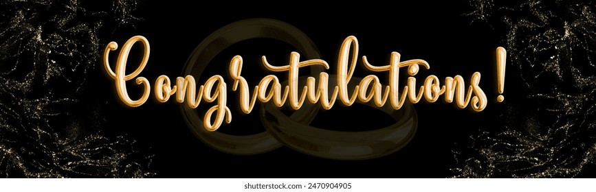 Congratulations banner, gold foil bold text with double wedding or engagement rings and gold glitter shimmer.  - Powered by Shutterstock