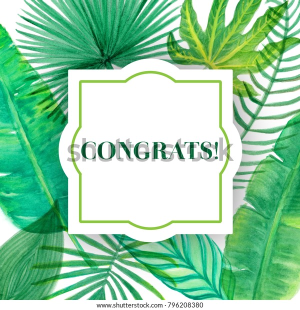 Congratulations Card Watercolor Tropical Leaf Greeting のイラスト素材