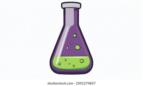 A conical flask clipart, chemistry equipment element, cartoon style, purple and green, isolated on white background - Powered by Shutterstock