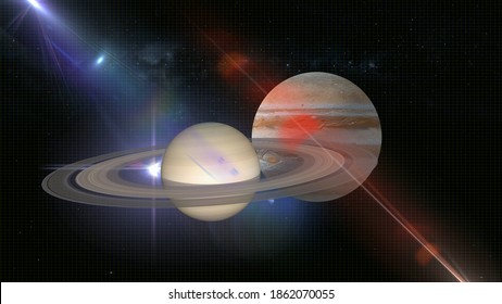 conjunction of Jupiter and Saturn 3d rendering illustration