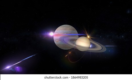 Conjunction Of Jupiter And Saturn 3d Rendering Illustration