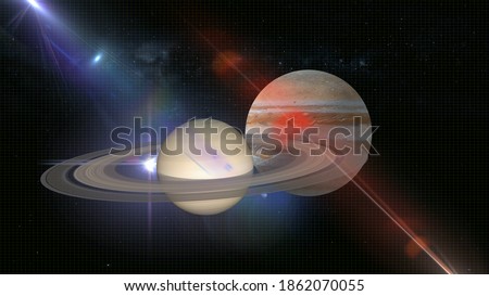 conjunction of Jupiter and Saturn 3d rendering illustration Stockfoto © 