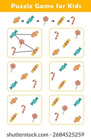 Connect candy according to the example provided. Pre-Writing Worksheet for Toddlers. Puzzle Game for Children. Preschool Worksheet Activity for Kids. Educational Game.