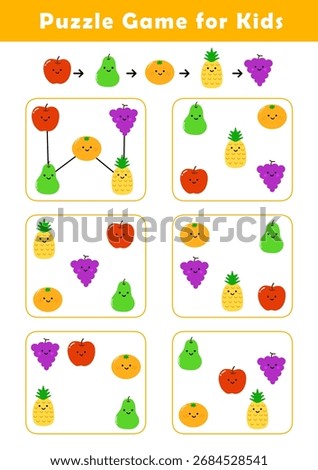 Connect fruits according to the example provided. Pre-Writing Worksheet for Toddlers. Puzzle Game for Children. Preschool Worksheet Activity for Kids. Educational Game.