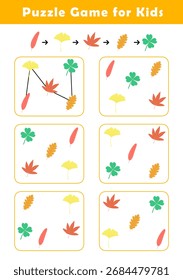 Connect leaves according to the example provided. Pre-Writing Worksheet for Toddlers. Puzzle Game for Children. Preschool Worksheet Activity for Kids. Educational Game.