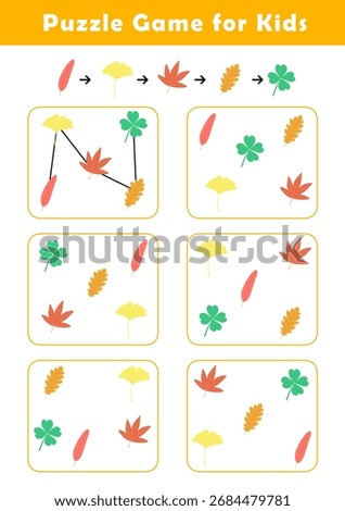 Connect leaves according to the example provided. Pre-Writing Worksheet for Toddlers. Puzzle Game for Children. Preschool Worksheet Activity for Kids. Educational Game.