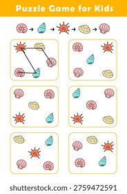 Connect shells according to the example provided. Pre-Writing Worksheet for Toddlers. Puzzle Game for Children. Preschool Worksheet Activity for Kids. Educational Game.