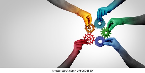 Connect team concept and unity or teamwork idea as a business metaphor for joining a partnership as diverse people connected together with 3D illustration elements.. - Powered by Shutterstock