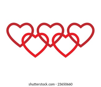 connected five red hearts