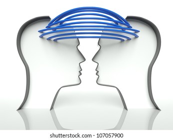 Connected heads profiles, concept of communication and teamwork