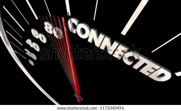 Connected Vehicle Car Auto Connectivity\
Speedometer Word 3d\
Illustration